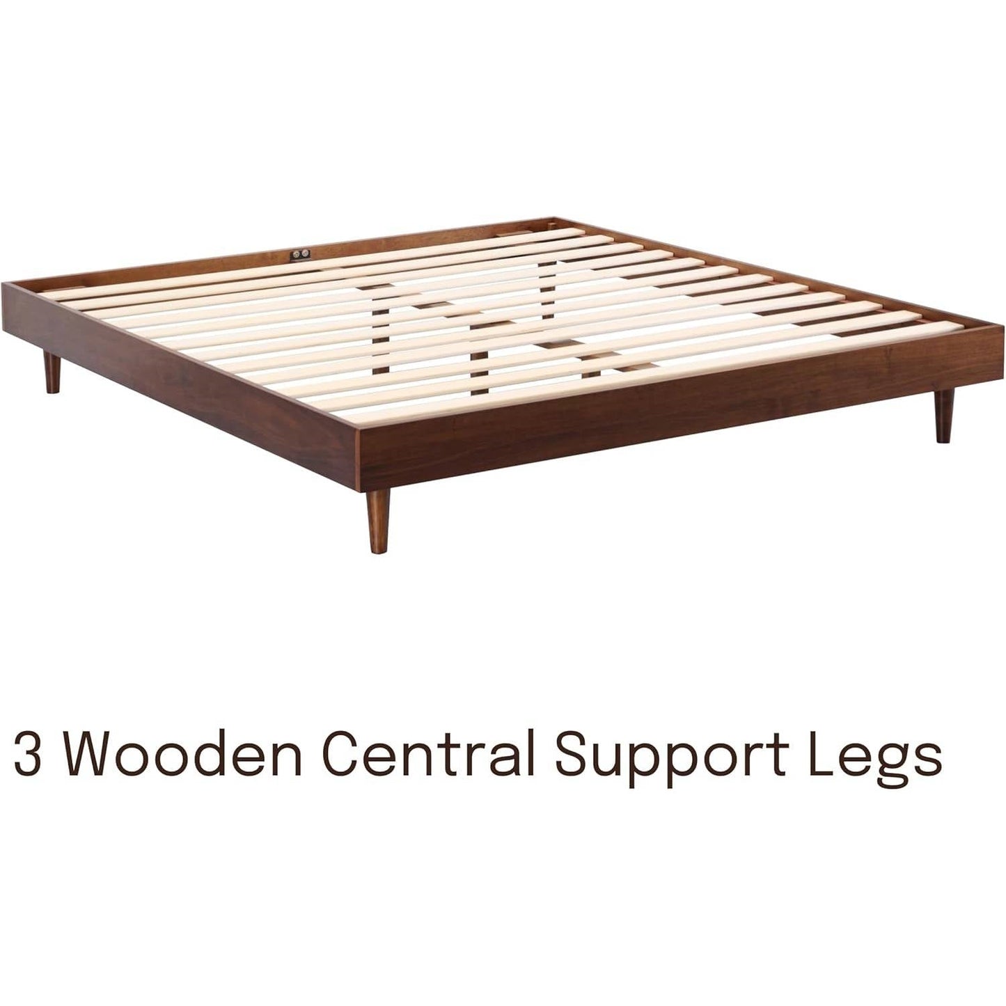 King size Mid-Century Modern Platform Bed Frame in Dark Brown Wood Finish-2
