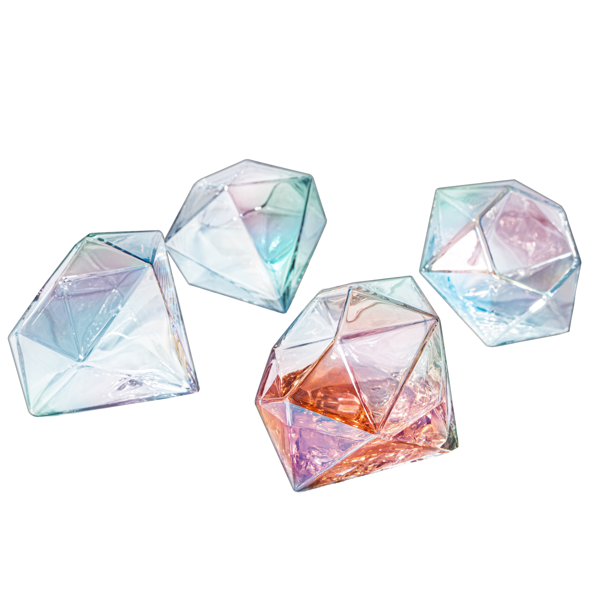 Set of 4 Diamond Whiskey & Wine Glasses 10oz - Wine, Whiskey, Water, Diamond Shaped, Diamonds Collection Sparkle Patented Wine Savant - Stands Alone, Or on Stand (Iridescent)-0