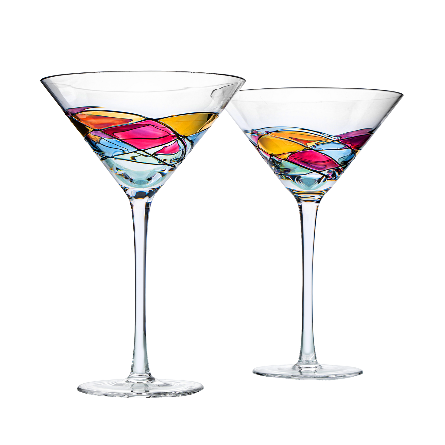 The Wine Savant Artisanal Hand Painted Stemless - Rennesance Romantic Stain-glassed Windows Wine Glasses Set of 2 - Gift Idea for Her, Him, Birthday, Housewarming - Extra Large Goblets (Martini)-0