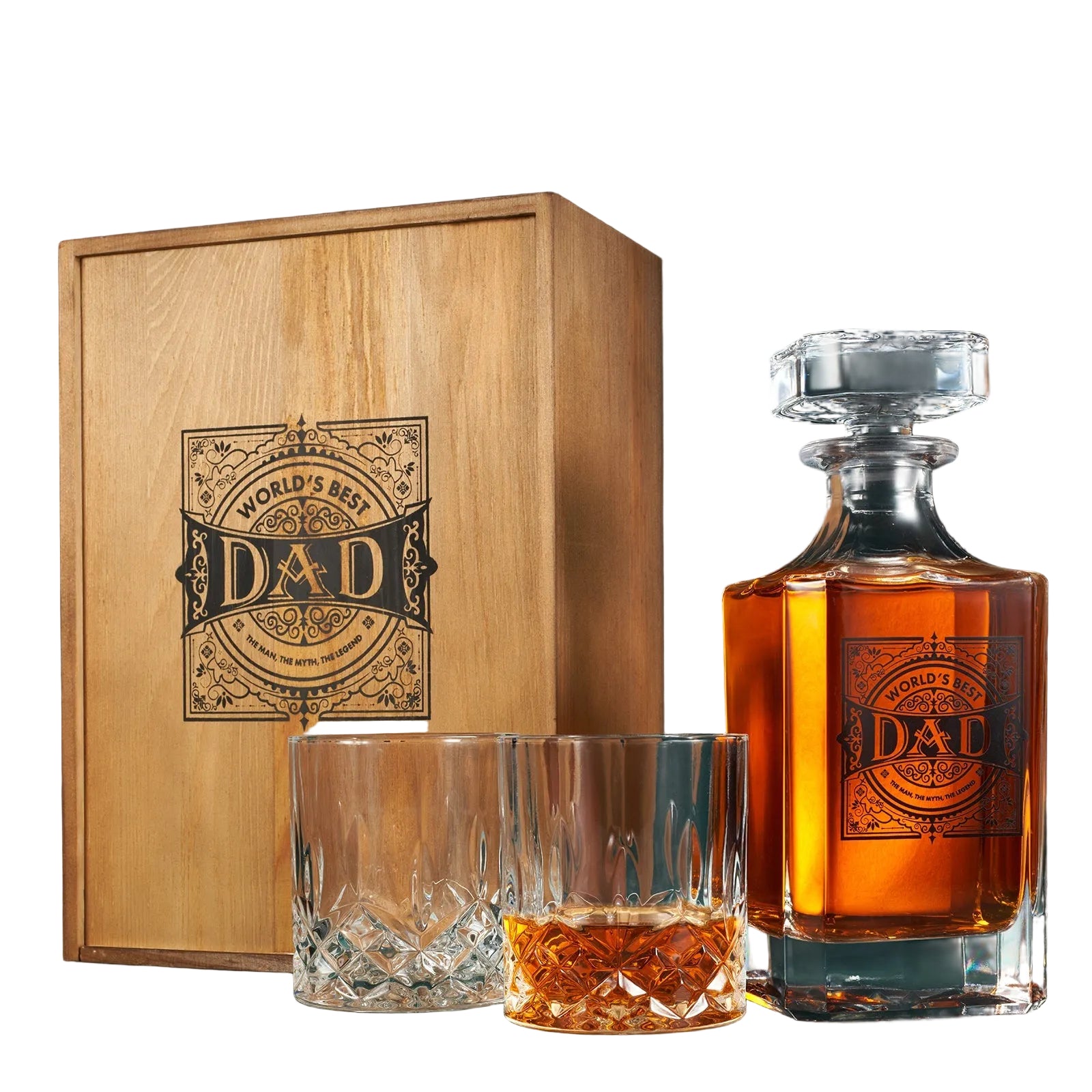 Gift for Dad Whiskey Decanter Gift Set | 730mL Decanter 2 Whiskey Glass | Father's Day, Birthday, Housewarming Gift for Your Loved One, Men, Dad, Him, Beautiful Wooden Gift Box-3