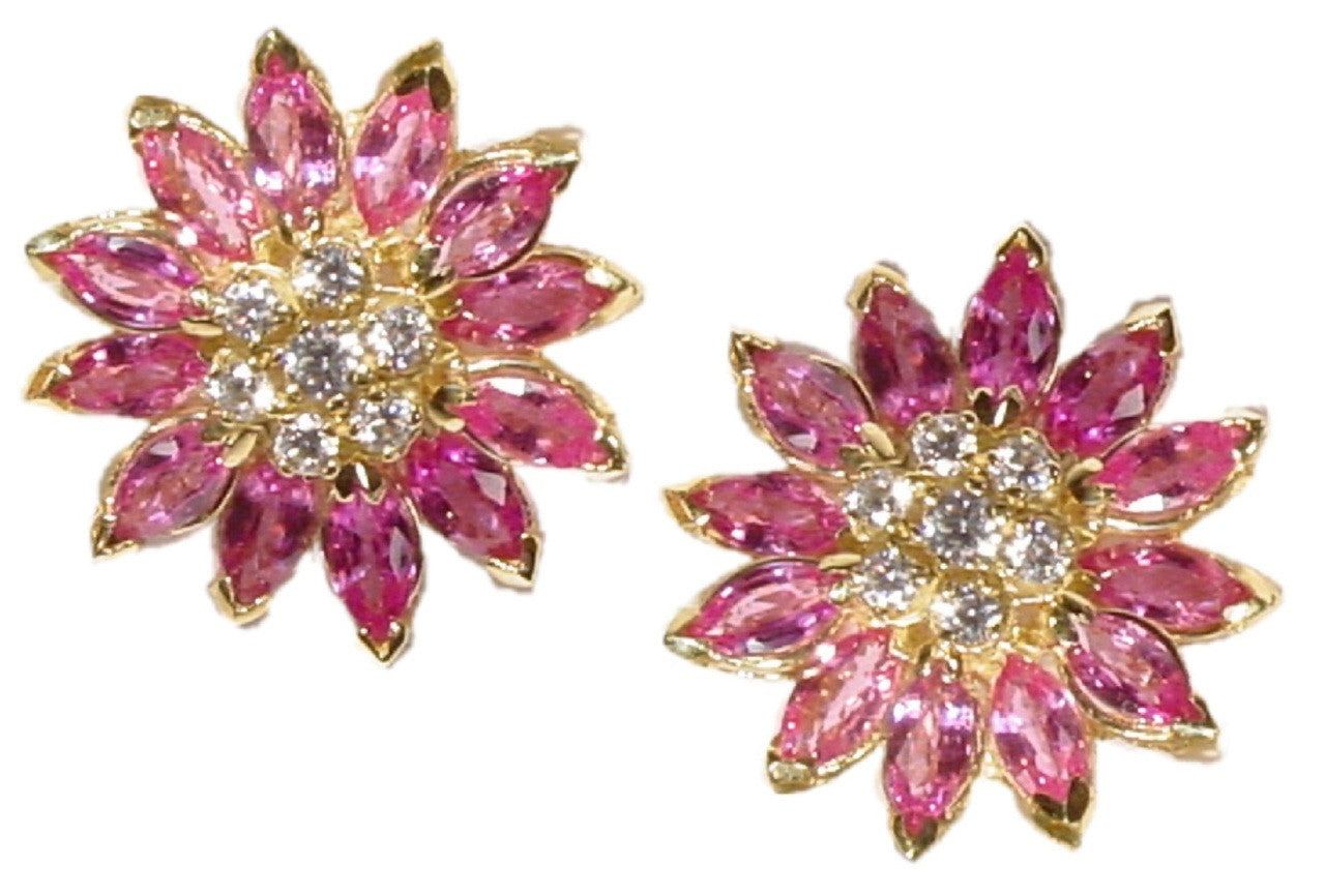 Sapphire Daisy Earrings: Pink, Yellow, Orange or White Sapphires in 18K Gold. Blue Sapphires Priced Separately.-14