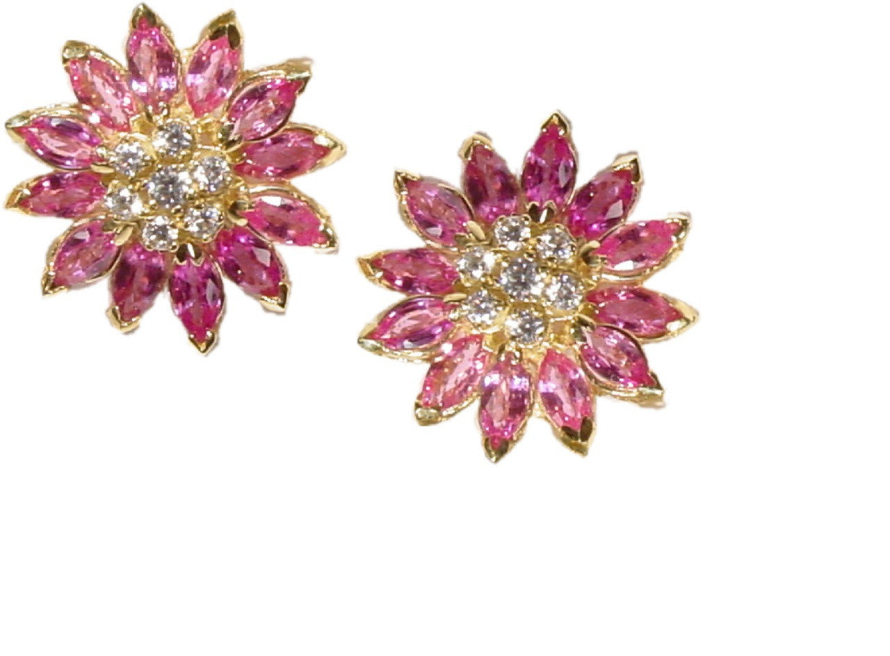 Sapphire Daisy Earrings: Pink, Yellow, Orange or White Sapphires in 18K Gold. Blue Sapphires Priced Separately.-0