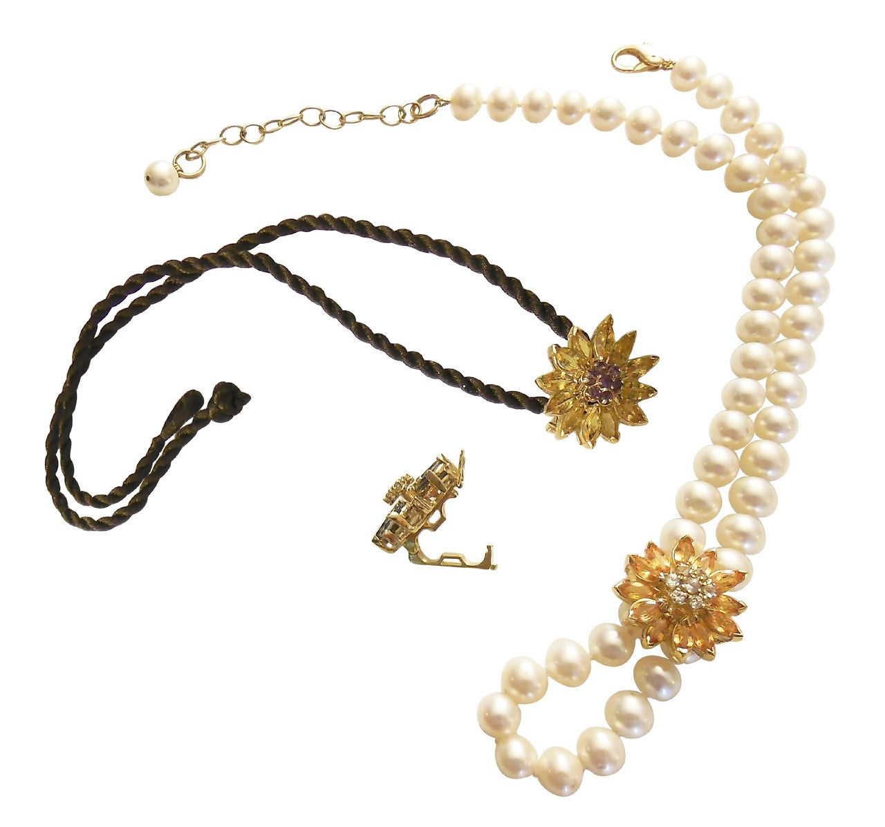 Gemstone Daisy Necklace-Clip Enhancer for Pearls or Cords. Sterling Silver & Semi Precious Stones.-1