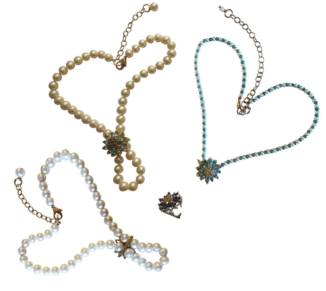 Gemstone Daisy Necklace-Clip Enhancer for Pearls or Cords. Sterling Silver & Semi Precious Stones.-23