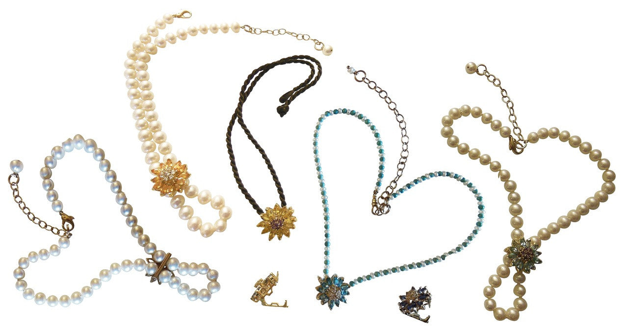 Gemstone Daisy Necklace-Clip Enhancer for Pearls or Cords. Sterling Silver & Semi Precious Stones.-6