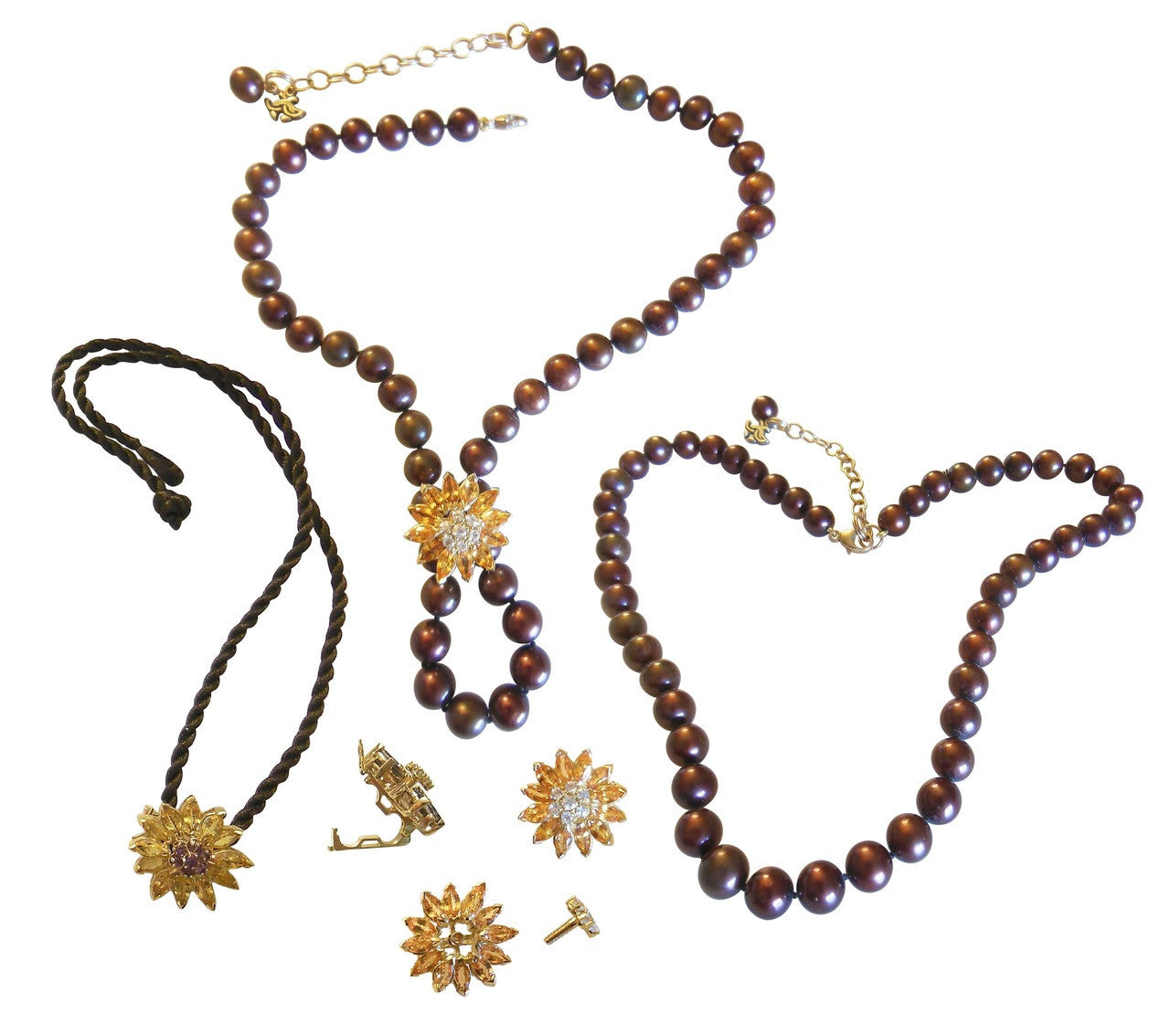 Gemstone Daisy Necklace-Clip Enhancer for Pearls or Cords. Sterling Silver & Semi Precious Stones.-31