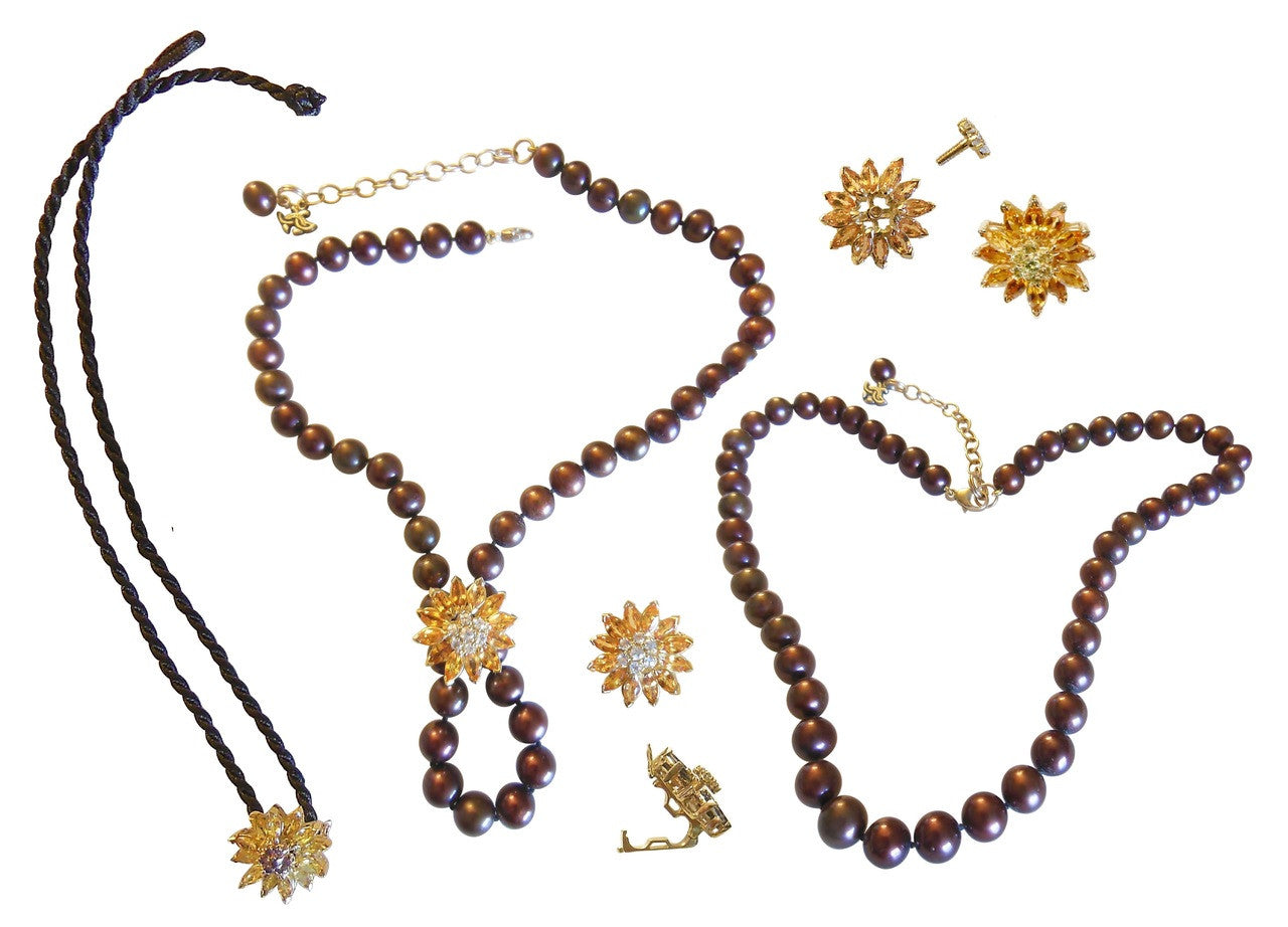 Gemstone Daisy Necklace-Clip Enhancer for Pearls or Cords. Sterling Silver & Semi Precious Stones.-4