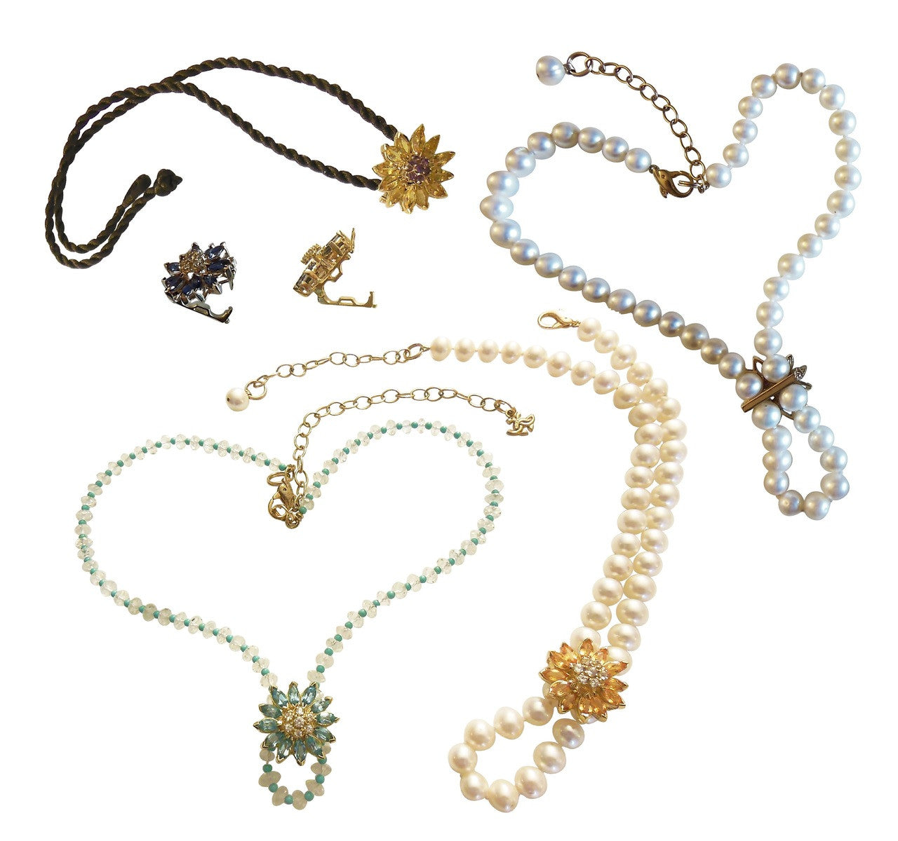 Gemstone Daisy Necklace-Clip Enhancer for Pearls or Cords. Sterling Silver & Semi Precious Stones.-9