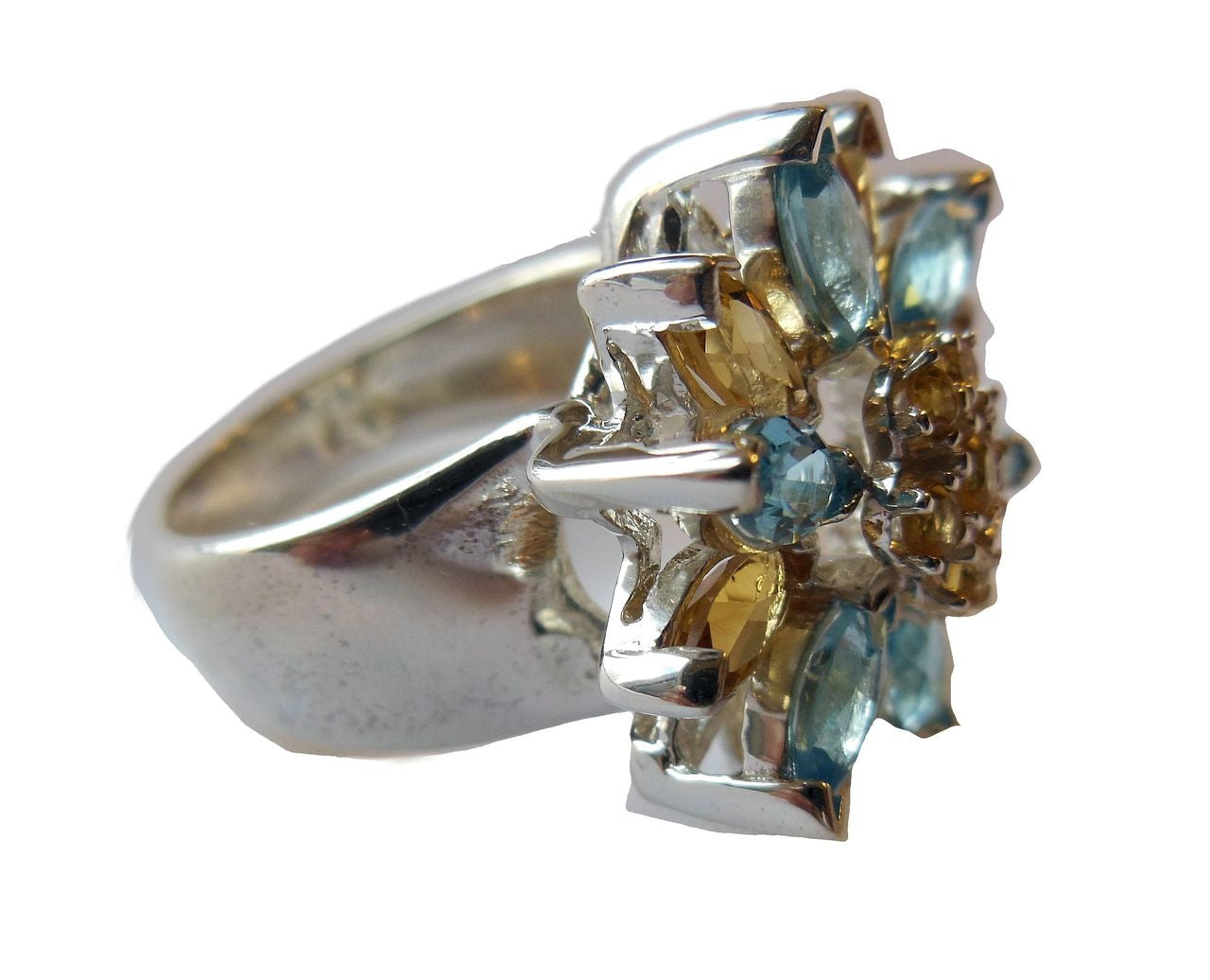 Colorful Daisy Ring-18K Gold with Semi-Precious Gemstones (Precious Gems Also Available)-11