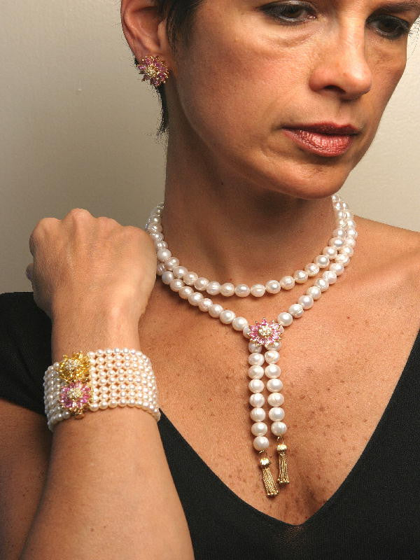 Gemstone Daisy Necklace-Clip Enhancer for Pearls or Cords. Sterling Silver & Semi Precious Stones.-5