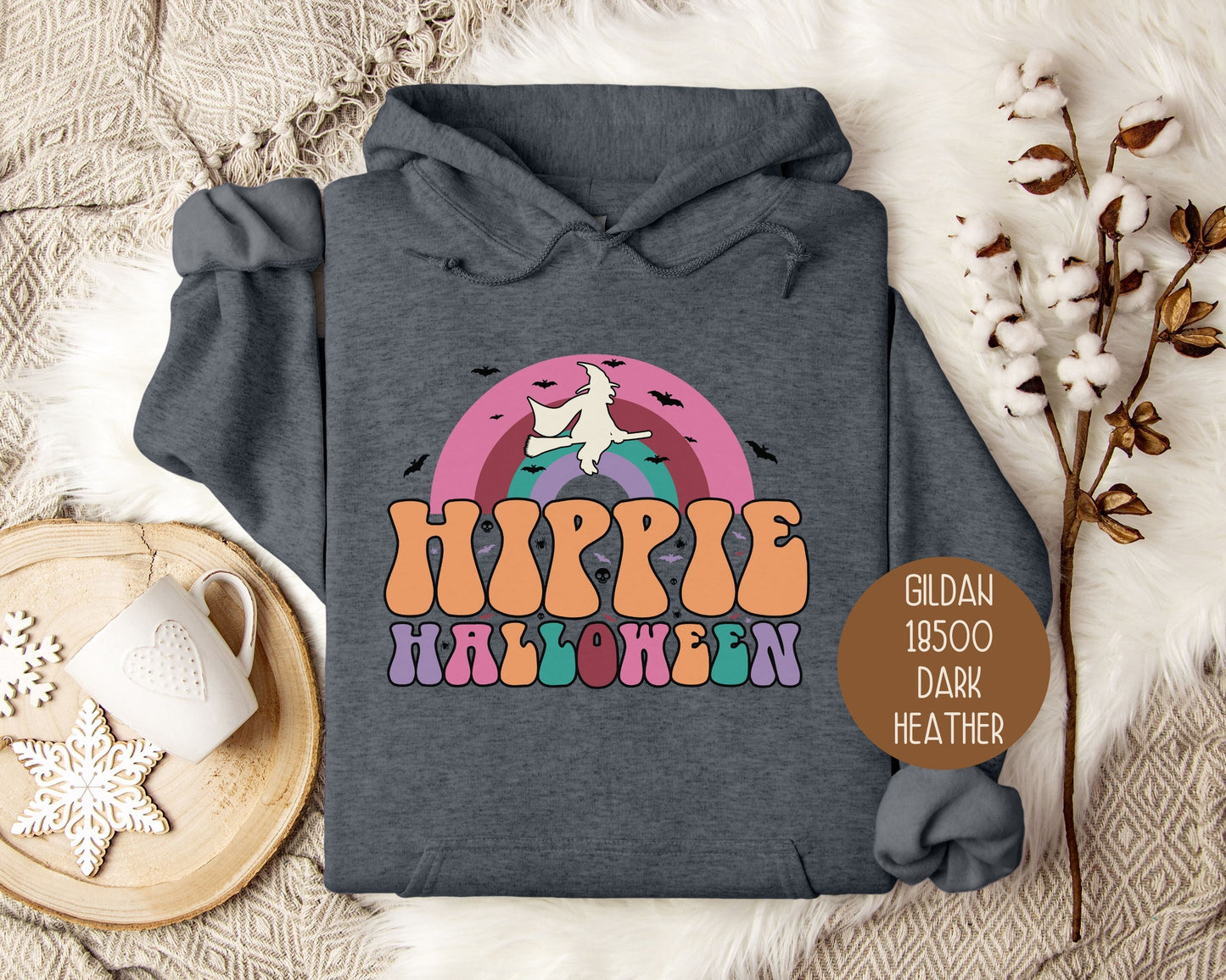 Hippie Halloween Retro Witch Rainbow Hoodie-0