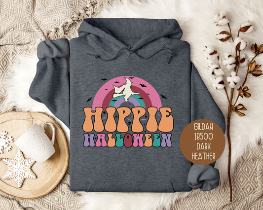 Hippie Halloween Retro Witch Rainbow Hoodie-0