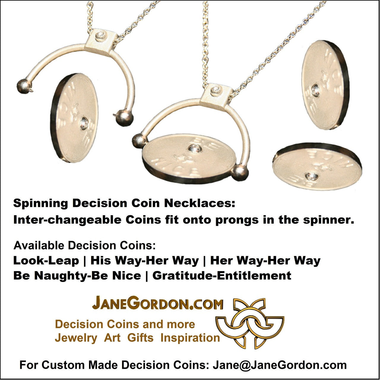 Decision Coin Necklace: "Work Out/ Pig Out" Sterling Silver & Diamonds-2