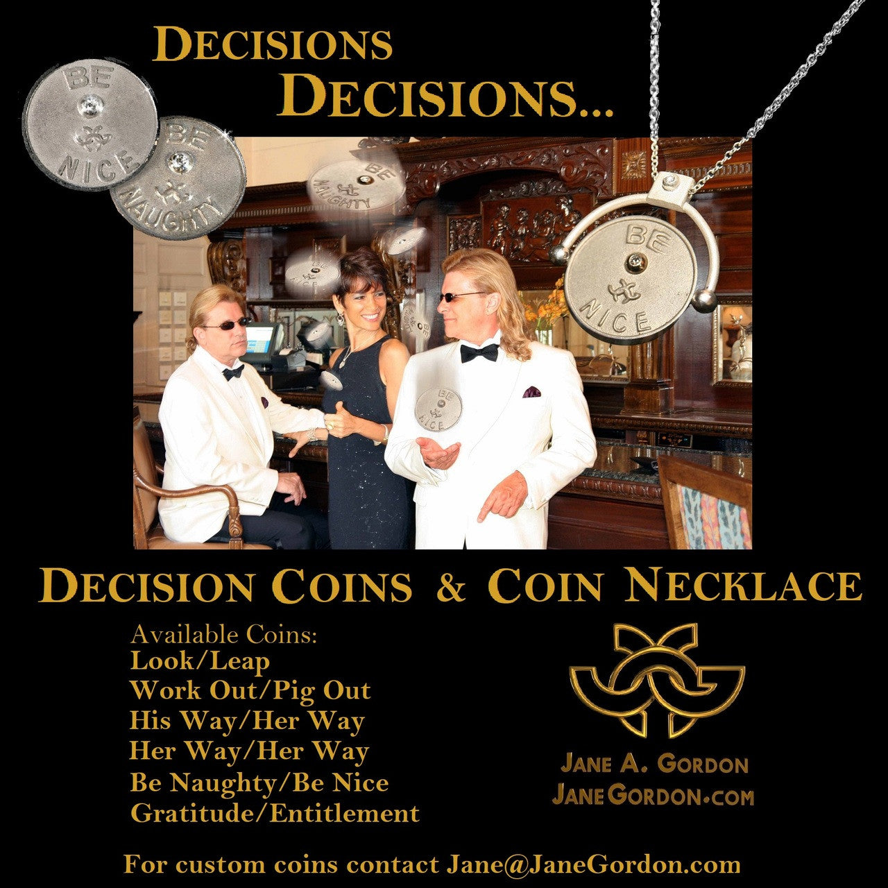 Decision Coin Necklace: "Work Out/ Pig Out" Sterling Silver & Diamonds-3