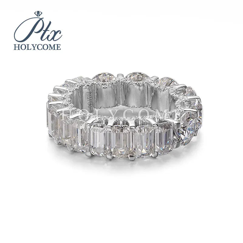 Diamond ring with 'PTC HOLYCOME' branding on a white background 14K Gold Plated Brilliant Round Cut Moissanite Cluster Gemstone Ring