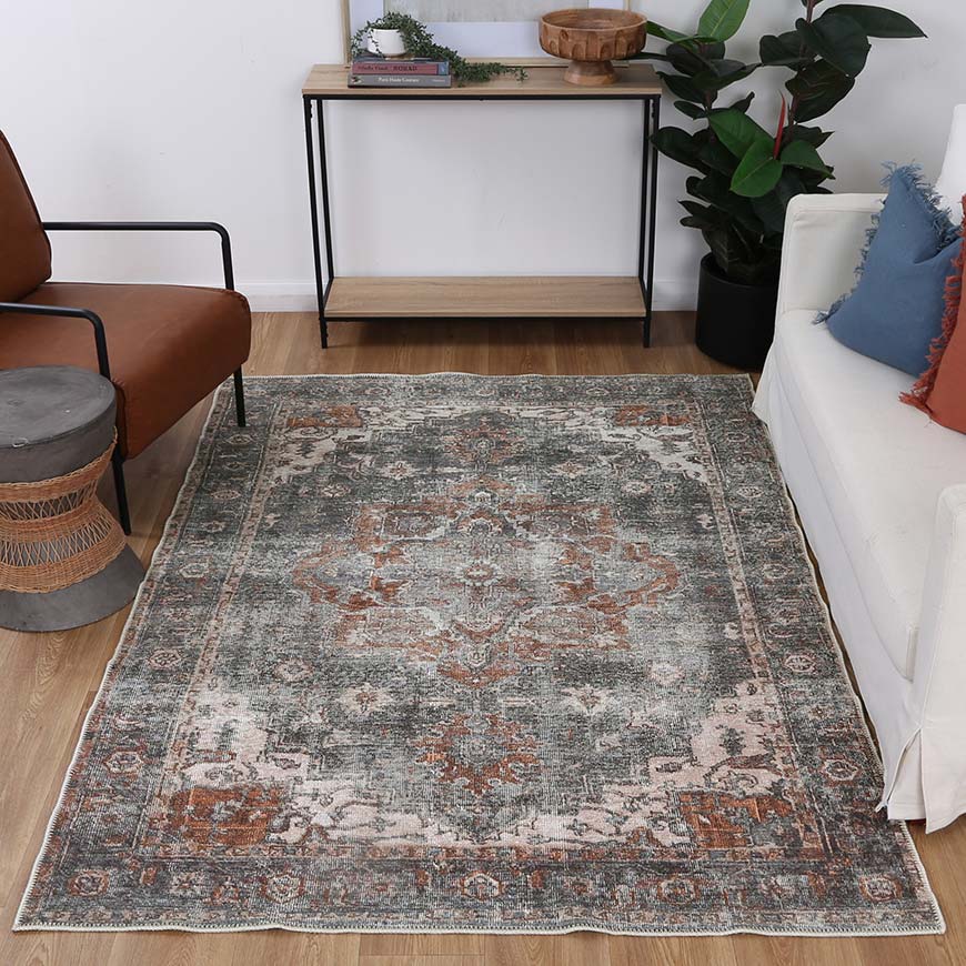Distressed Vintage Cezanne Area in Grey Rug-2