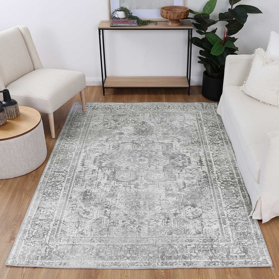Distressed Vintage Chilaz in Grey Rug-3