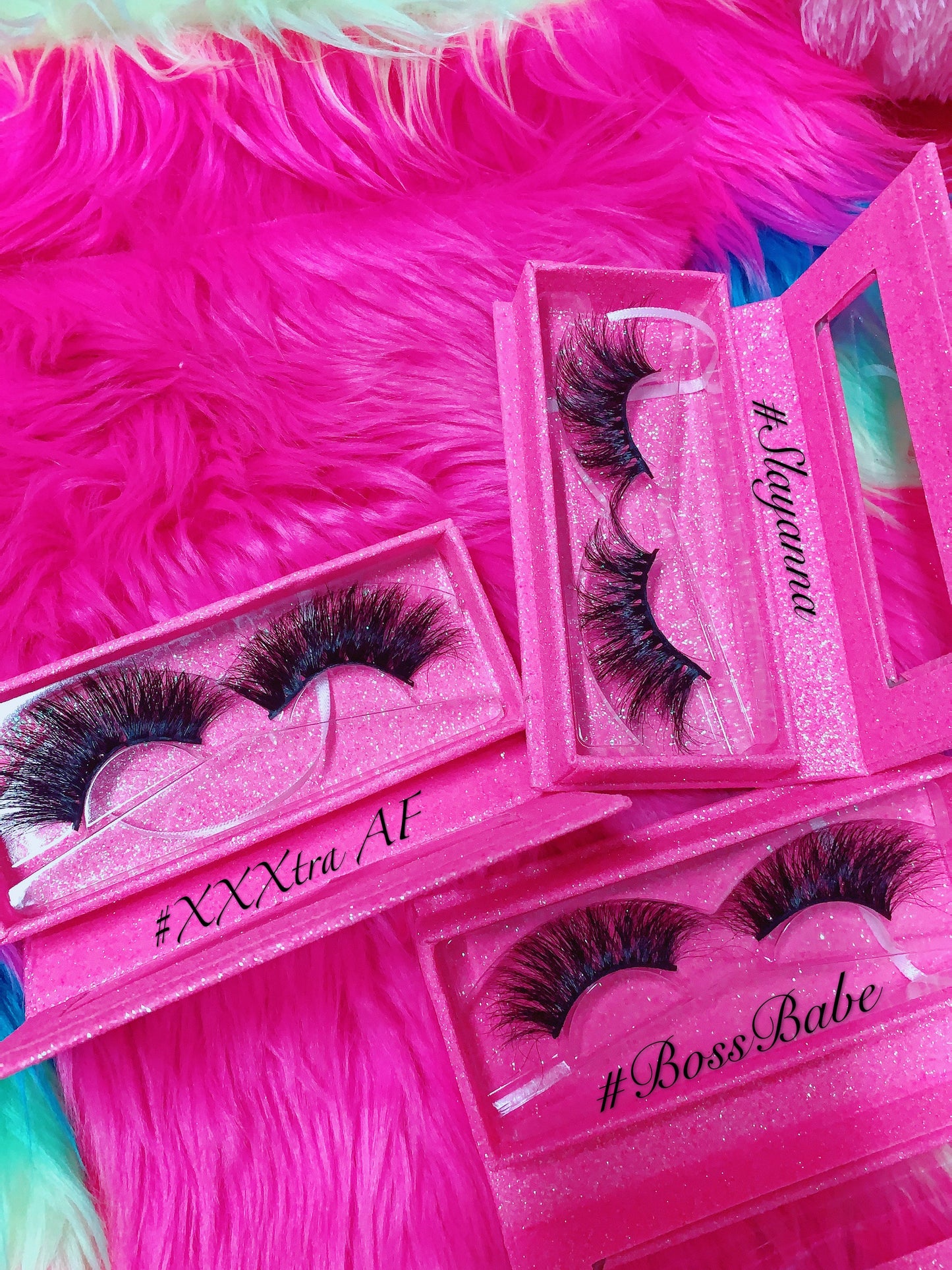 #BOSSBABE 5D DreamDoll-LUXE Lash *PINK GLITTER* Glam Magnetic Case