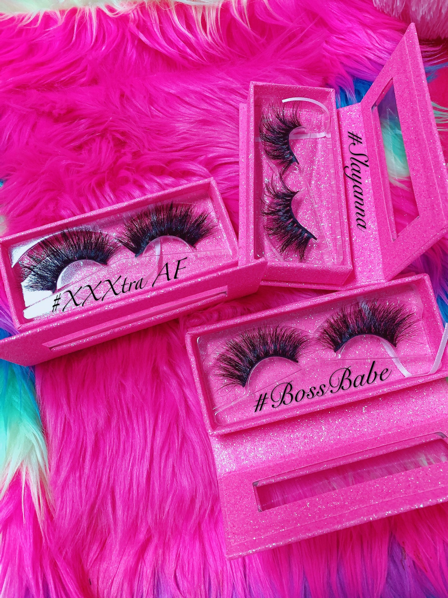 #BOSSBABE 5D DreamDoll-LUXE Lash *PINK GLITTER* Glam Magnetic Case