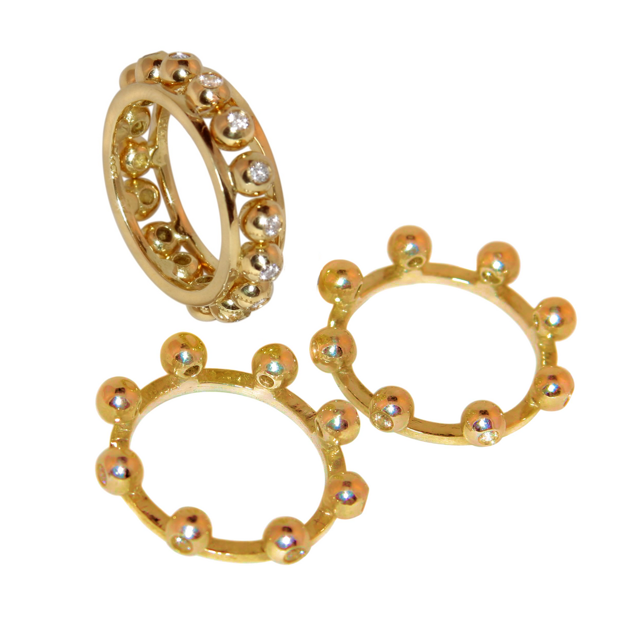 Crown Stacking Ring- Larger of 2 Narrow Versions-18K Gold & Diamonds-7