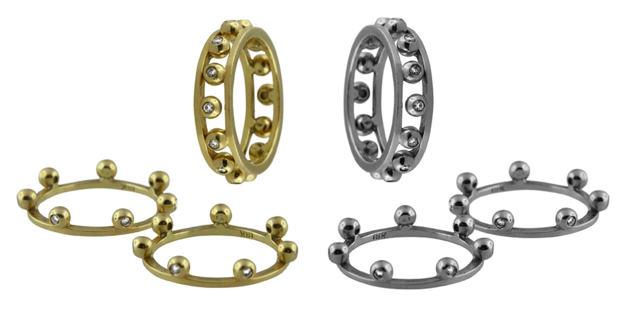 Crown Stacking Ring-Hugging dots-14K Gold & Diamonds- Narrowest Version-8
