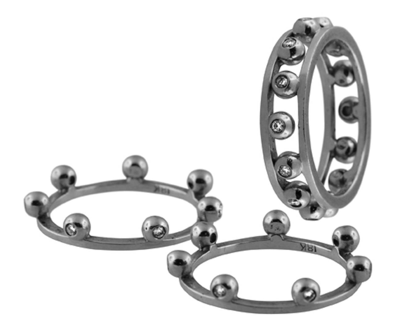 Crown Stacking Ring-Hugging dots-14K Gold & Diamonds- Narrowest Version-15