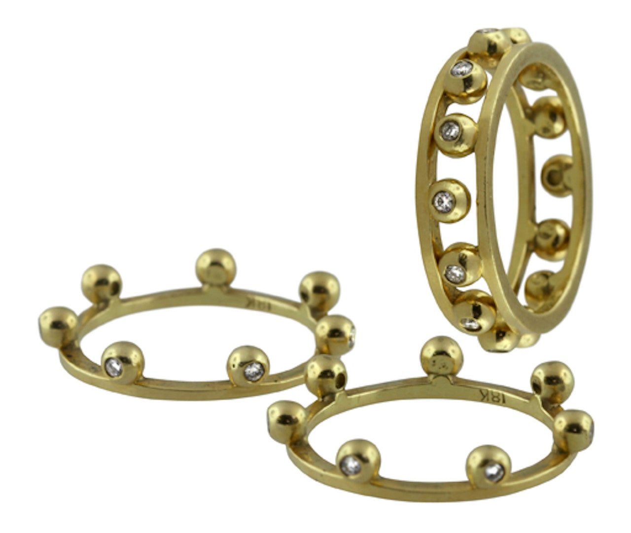 Crown Stacking Ring-Hugging dots-14K Gold & Diamonds- Narrowest Version-7