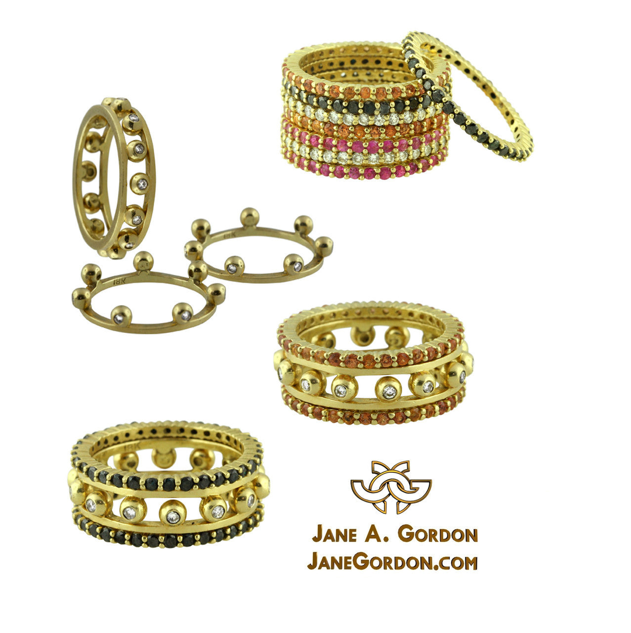 Crown Stacking Ring-Hugging dots-14K Gold & Diamonds- Narrowest Version-14