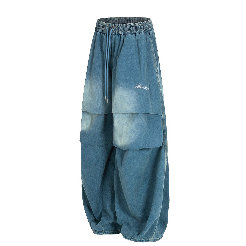 Color blocked white pleated denim wide leg pants