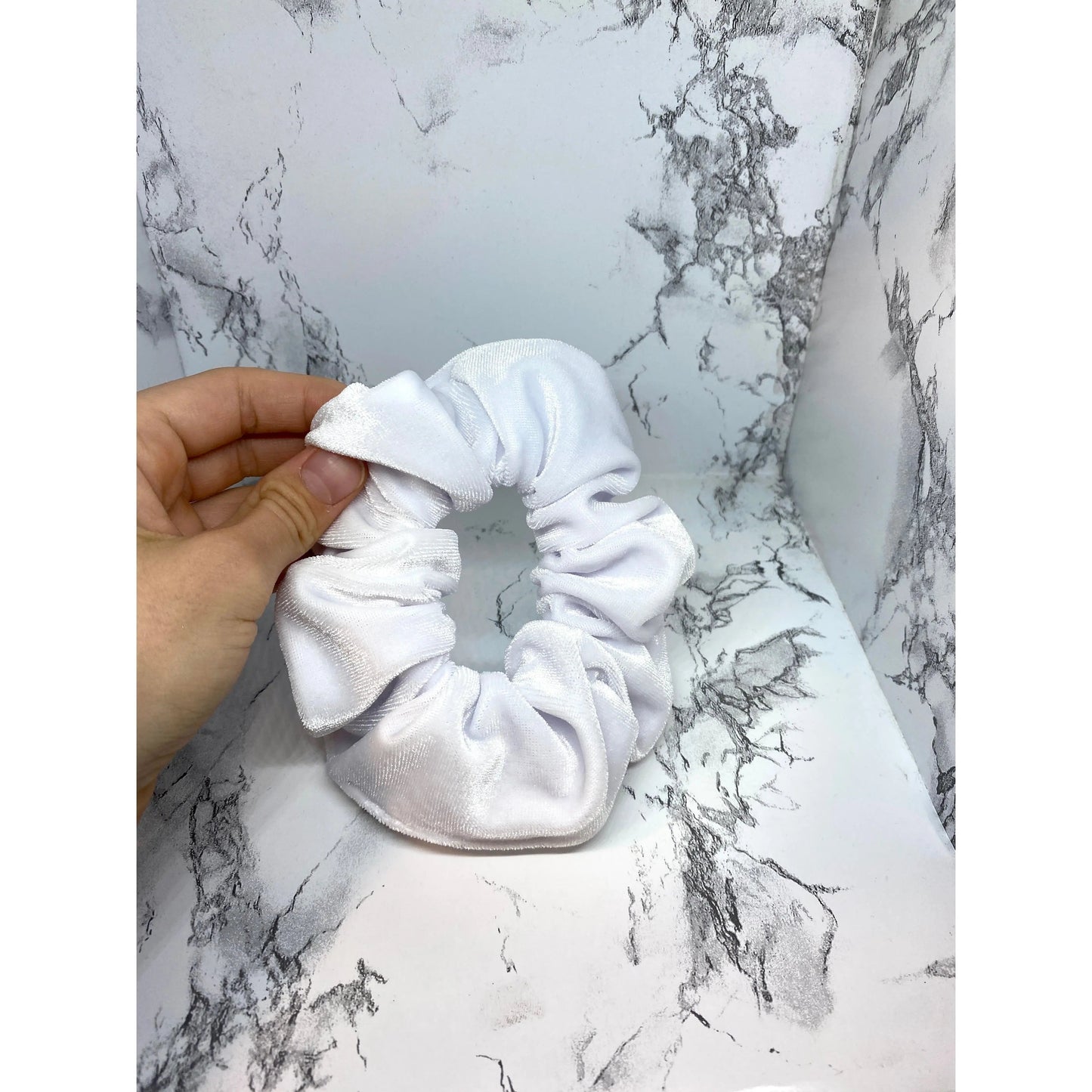 Mini White Velvet Scrunchie