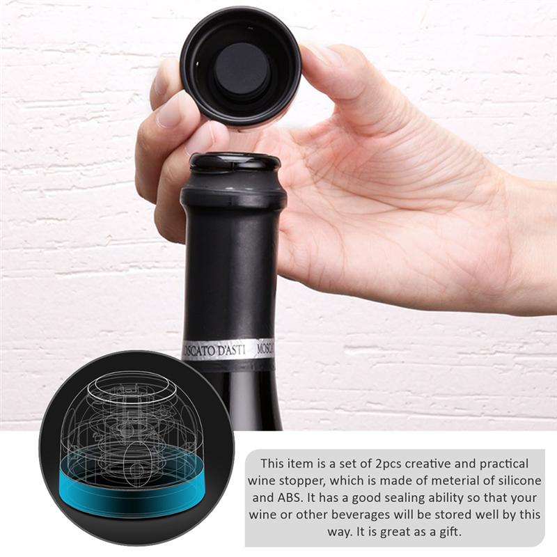 2pcs ABS Vacuum Red Wine Bottle Cap Stopper Silicone Sealed Champagne Cork Stopper Retain Freshness Stopper Kitchen Bar Tools