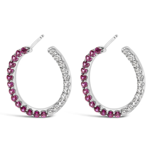 Sterling Silver Lab Created Ruby and White Sapphire Hoop Earrings-0