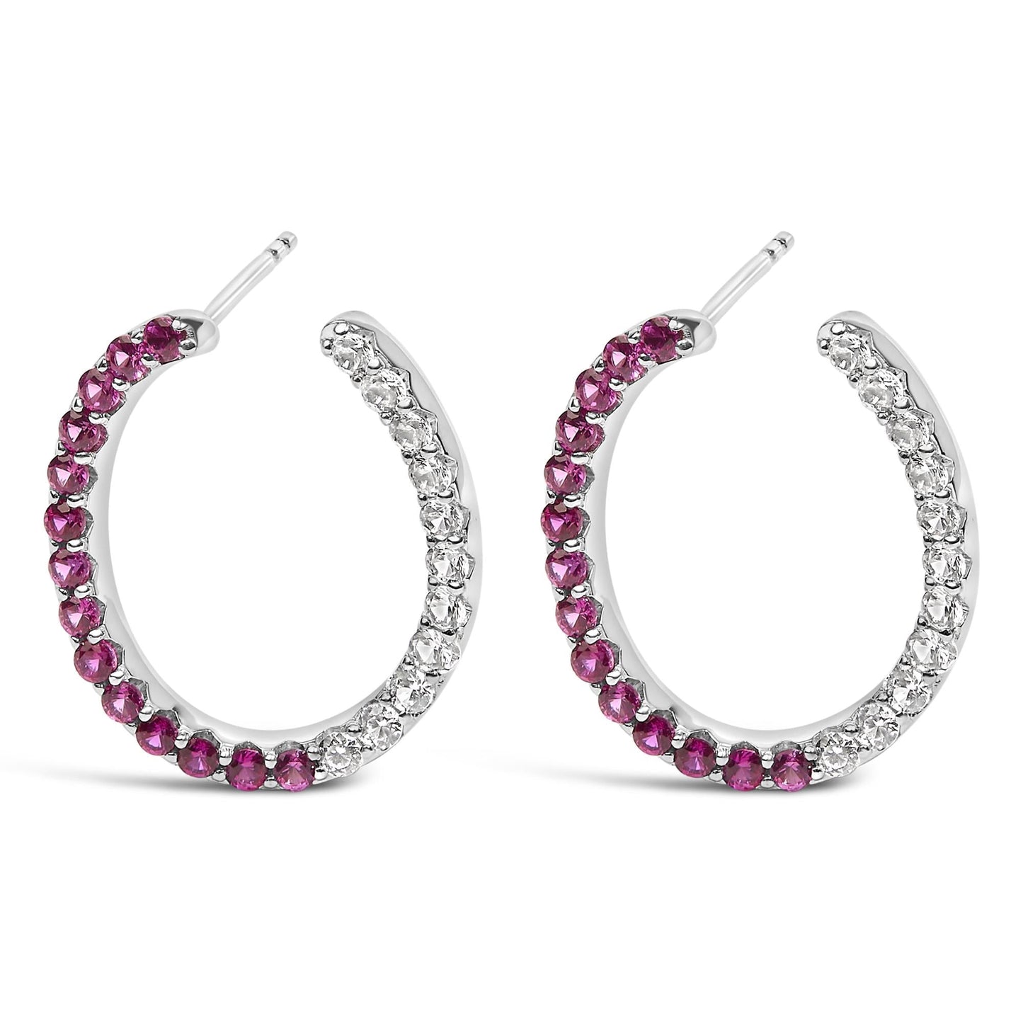 Sterling Silver Lab Created Ruby and White Sapphire Hoop Earrings-0