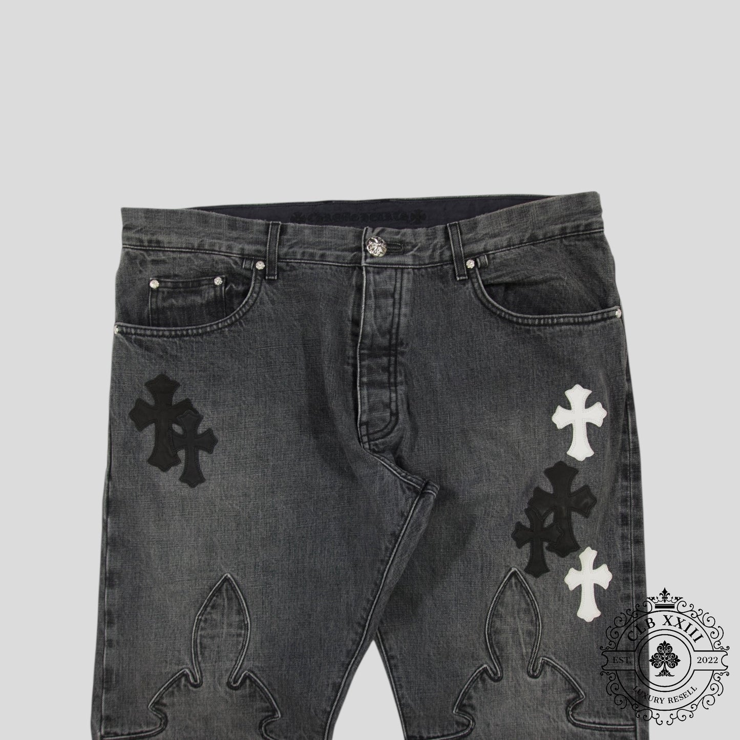 Chrome Heart Fleur Knee Denim in Black/White