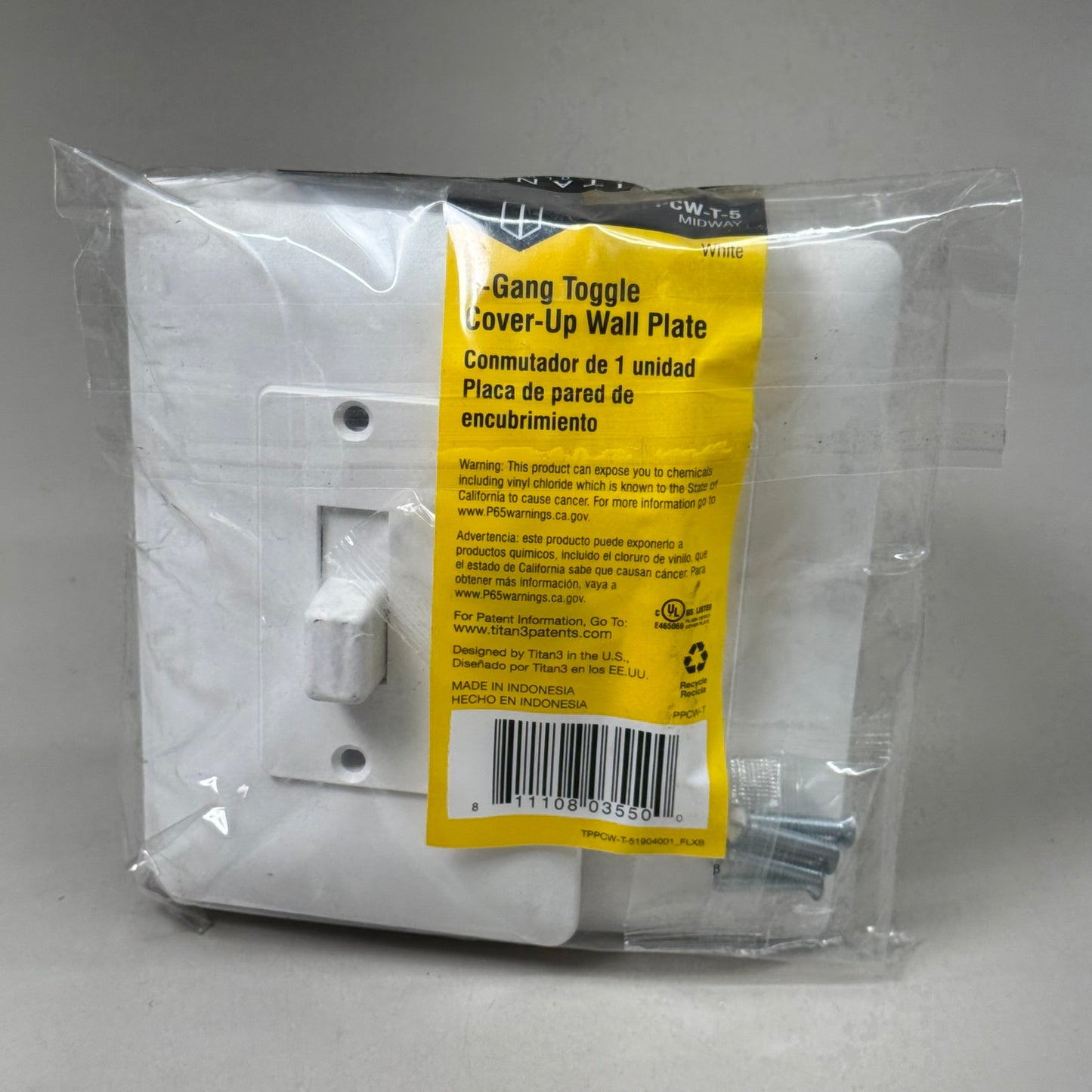 TITAN3 (5 PACK!) 1-Gang Toggle Cover-Up Wall Plate 5" x 3" White TPPCW-T-5