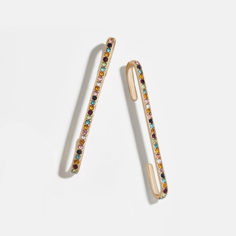 Earrings Without Pierced Ear Clip For Women Alloy Colorful Glass Drill Trendy Long Cuff Earrings Jewelry Gift