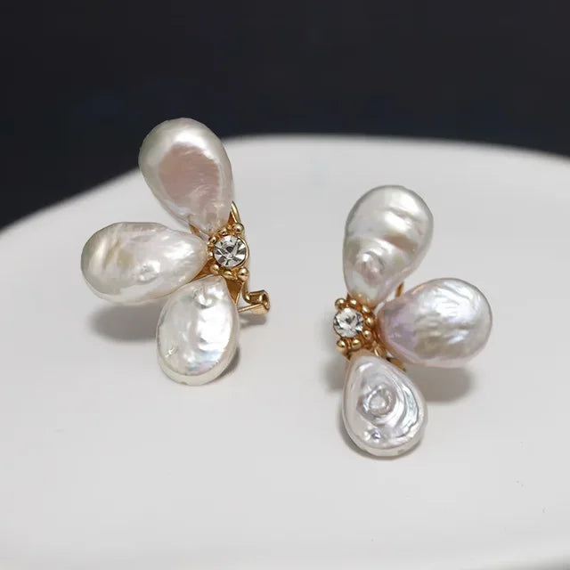 Handmade Irregular Natural Baroque Pearl Flower Petal Earrings Earrings for Women Elegant Pearl Wedding Jewelry Gift