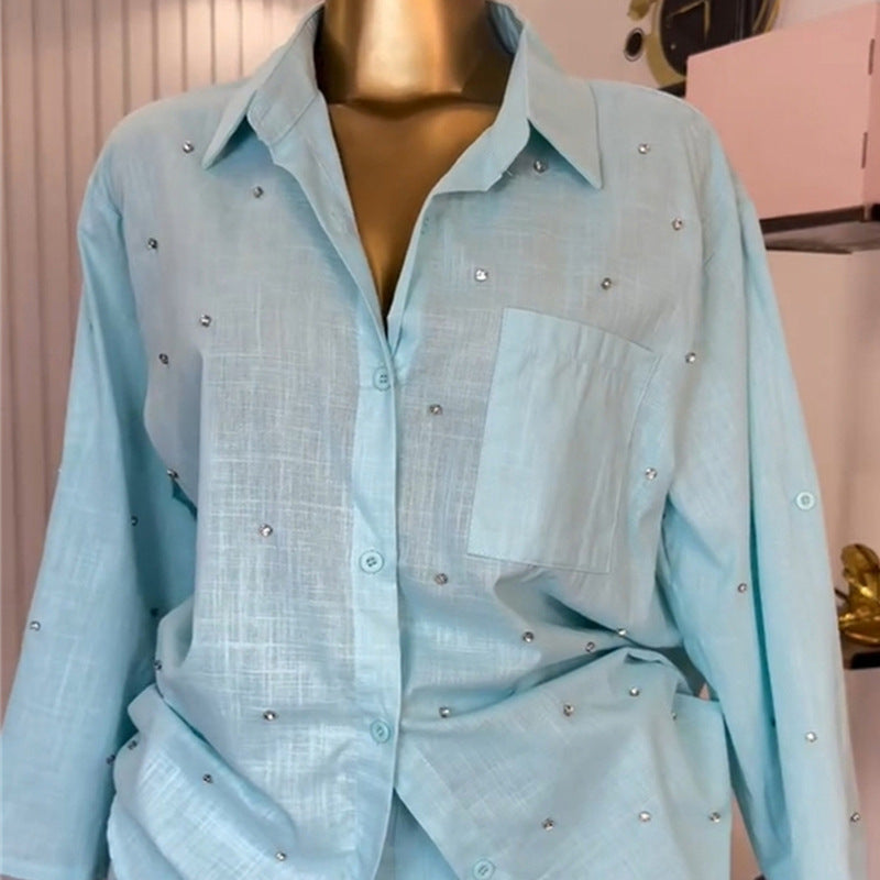 Collar shirt shorts set