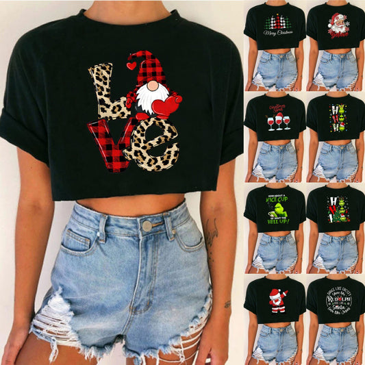 Dames Kort Top Kersfees Kort Top INS Styl Pittige Meisie Basiese Kortmou Ronde Nek T-hemp