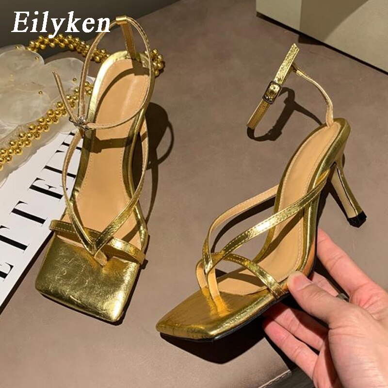 Fashion Ankle Buckle Strap Women Sandals Sexy Summer Square Head Clip Toes Flip Flops Thin High Heels Ladies Party shoes