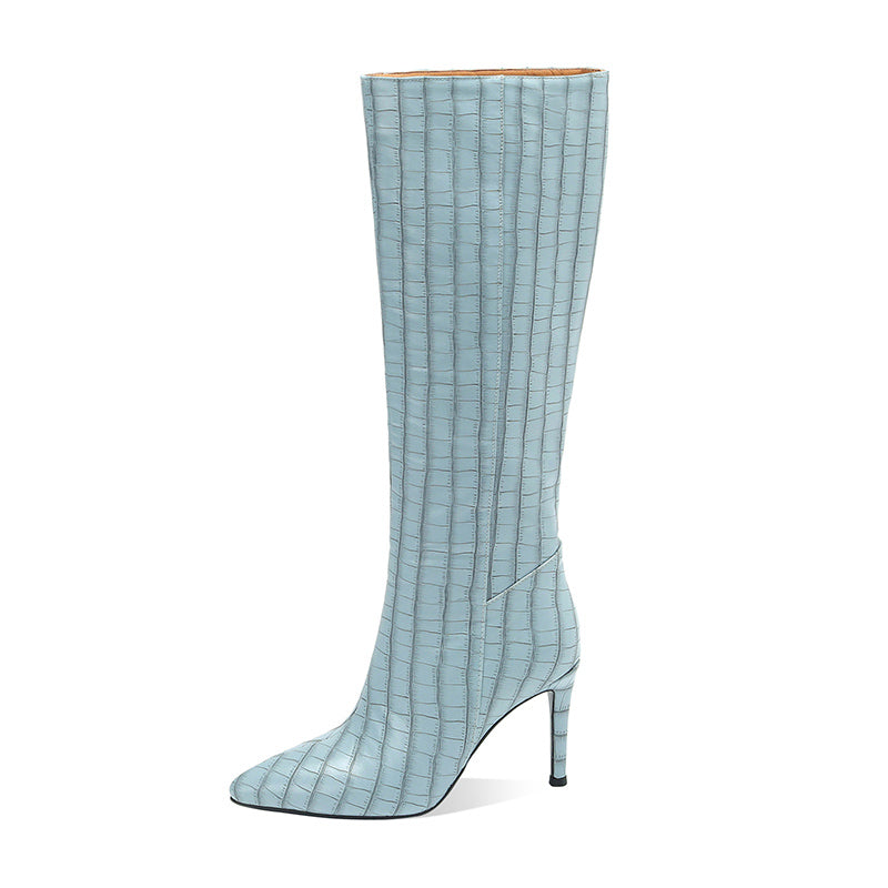 New Women's Knee High Boots Autumn Winter Warm Shoes Black White Dress Party Female Long Boots High Heels Pointed Toe 43