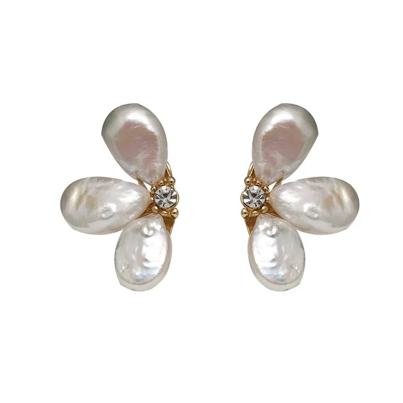 Handmade Irregular Natural Baroque Pearl Flower Petal Earrings Earrings for Women Elegant Pearl Wedding Jewelry Gift