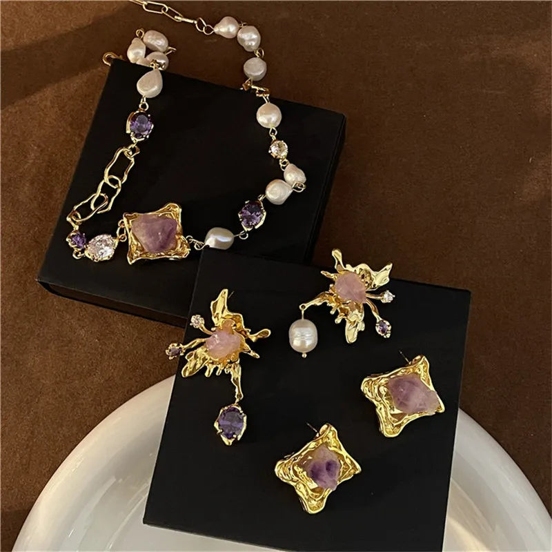 Pearl Pendant Asymmetrical Earrings for Women Senior Sense Temperament Jewelry Girl Gift