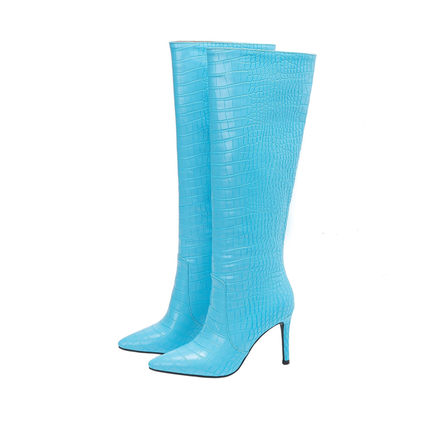 New Womens Pointed Toe Crocodile Pattern Knee Thigh Boots Stilettos High Heel Shoes Plus Size 9 Colors