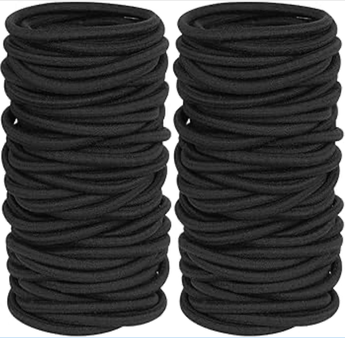 Black hair ties shown in a product gallery with close-up detail.