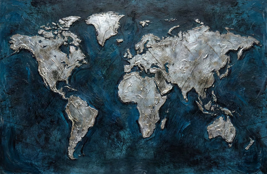 Sapphire Metallic Atlas — 3D Haptic Embossed High-Gloss Luxury Wall Art-0