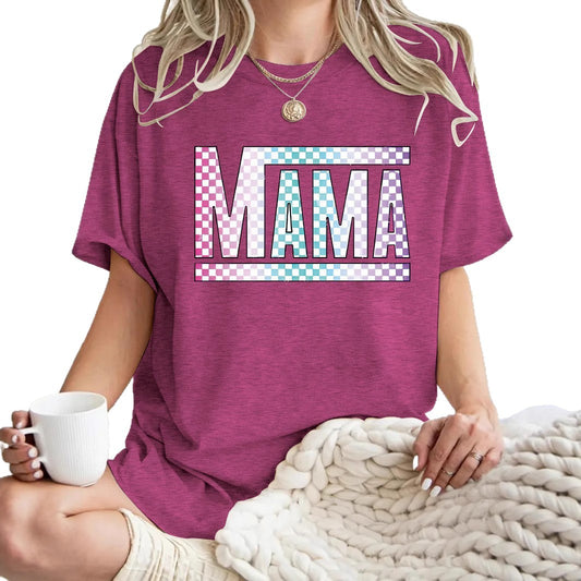 Mom's gift round neck pullover short sleeved shirt