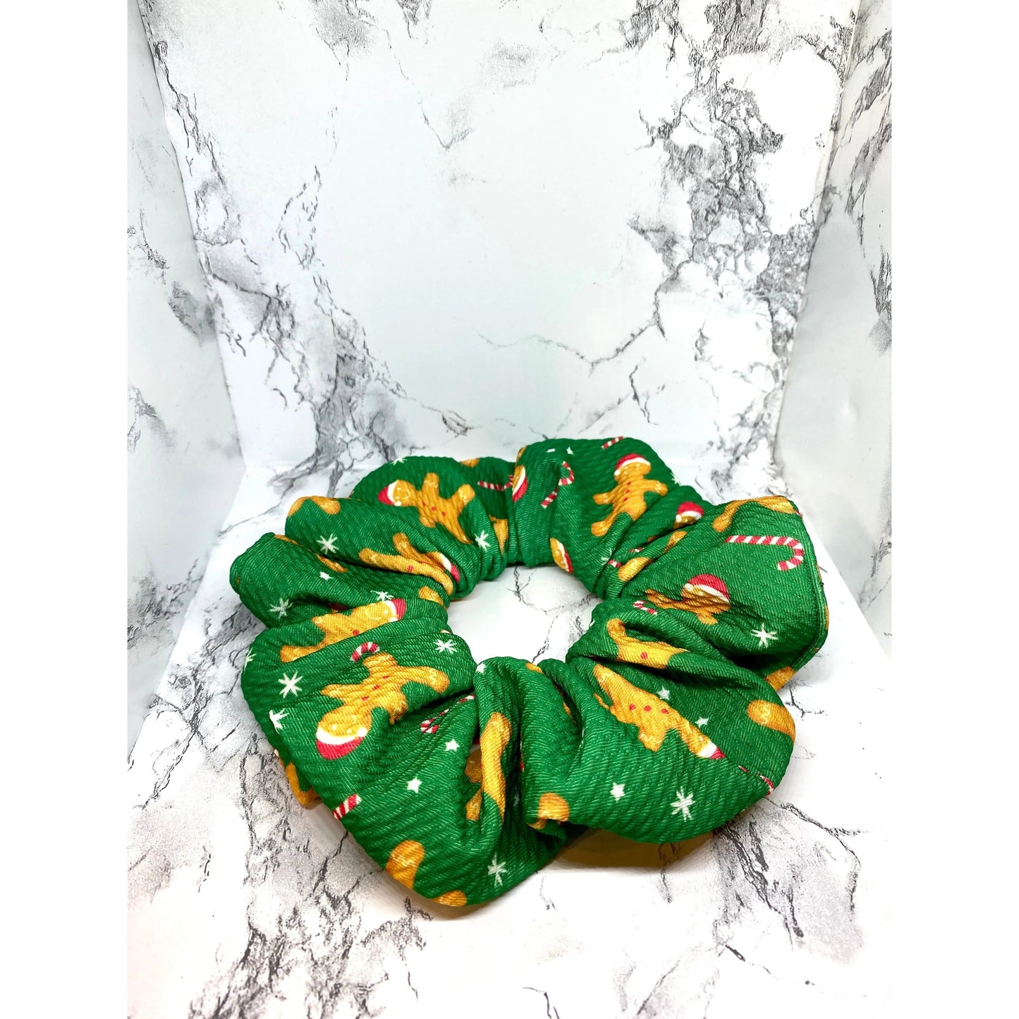 Green Gingerbread Christmas Bullet Scrunchie