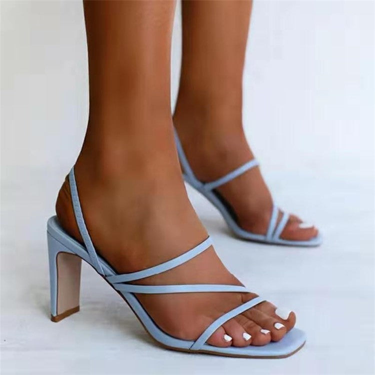 Spring And Summer New Women's Sandals Shoes In-Line Roman Square Toe Chunky Heel Sandals
