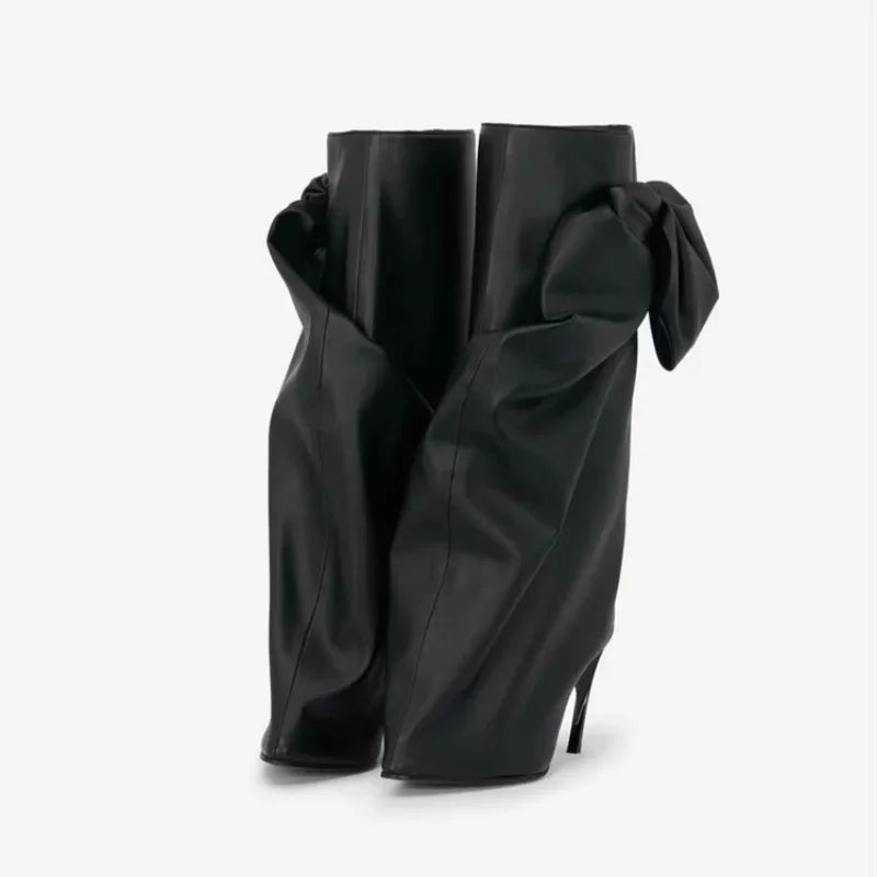 European and American Brand Spicy Girl Bow High Leg Pants and Boots, Women's Fashionable British Style Banquet Runway Shoes